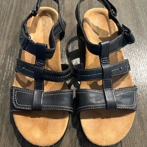Clarks Black Leather Sandals